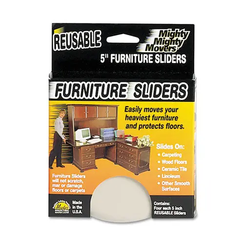 Mighty Mighty Movers Reusable Furniture Sliders, Round, 5" Dia., Beige, 4-Pack 1