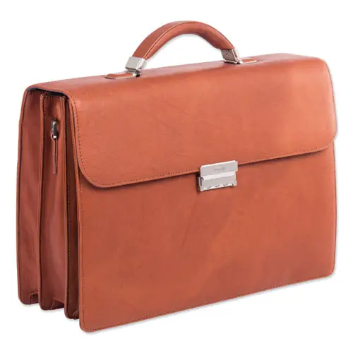 Milestone Briefcase, Holds Laptops 15.6", 5" X 5" X 12", Cognac 1