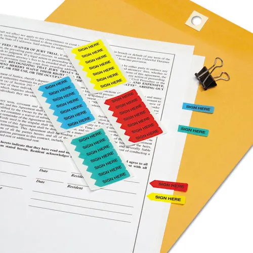 Mini Arrow Page Flags, "Sign Here", Blue-Mint-Red-Yellow, 126 Flags-Pack 1