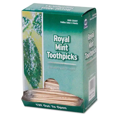 Mint Cello-Wrapped Wood Toothpicks, 2 1-2", Natural, 1000-Box, 15 Boxes-Carton 1