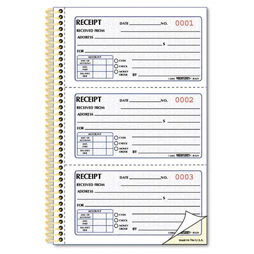 Money Receipt Book, 5 X 2 3-4, Two-Part Carbonless, 225 Sets-Book 1