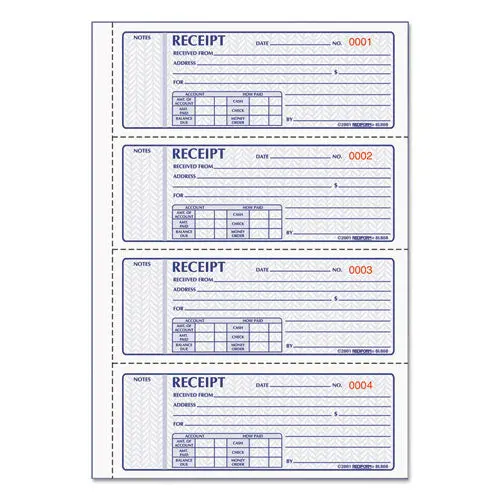 Money Receipt Book, 7 X 2 3-4, Carbonless Triplicate, 100 Sets-Book 1