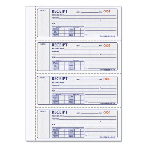 Money Receipt Book, 7 X 2 3-4, Carbonless Triplicate, 200 Sets-Book 1