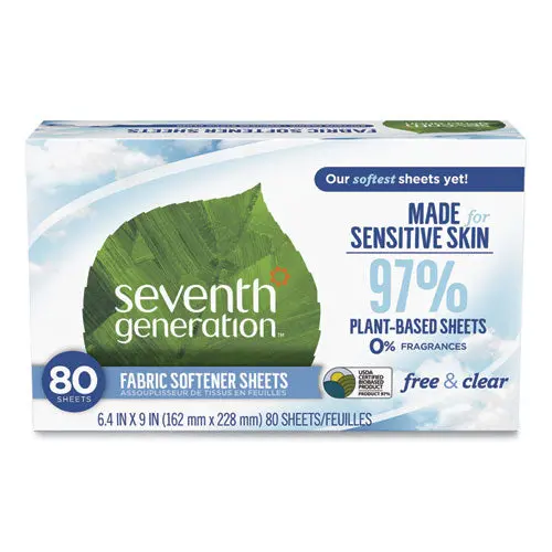 Natural Fabric Softener Sheets, Unscented, 80 Sheets-Box 1