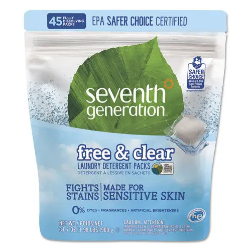 Natural Laundry Detergent Packs, Powder, Unscented, 45 Packets-Pack, 8-Carton 1