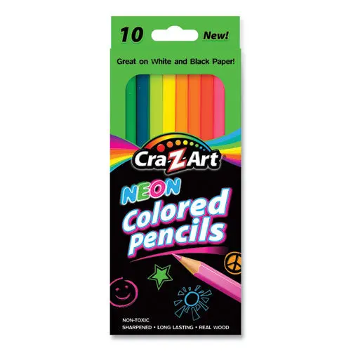 Neon Colored Pencils, 10 Assorted Lead-Barrell Colors, 10-Set 1