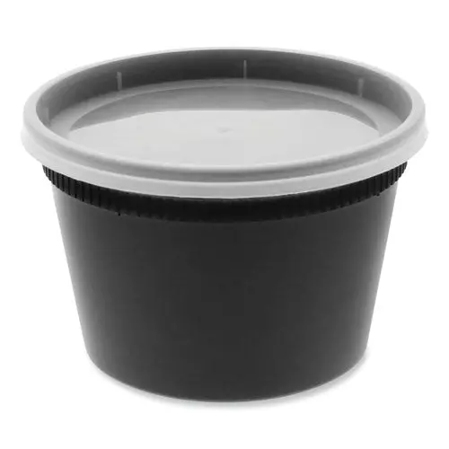 Newspring Delitainer Microwavable Container, 16 Oz, 4.55 X 4.55 X 3.1, Black/Clear, Plastic, 240/Carton 1