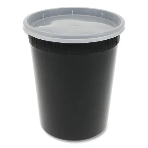 Newspring Delitainer Microwavable Container, 32 Oz, 4.55 X 4.55 X 5.55, Black/Clear, Plastic, 240/Carton 1
