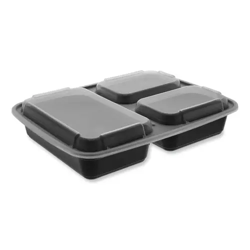 Newspring Delitainer Microwavable Container, 32 Oz, 7.5 X 9.87 X 1.75, Black/Clear, Plastic, 150/Carton 1