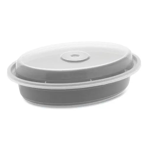 Newspring Versatainer Microwavable Containers, Oval, 12 Oz, 6.8 X 4.8 X 1.45, Black/Clear, Plastic, 150/Carton 1