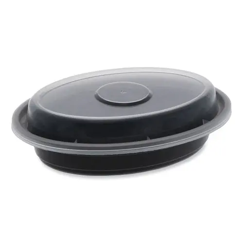 Newspring Versatainer Microwavable Containers, Oval, 6 Oz, 5.7 X 4 X 1.1, Black/Clear, Plastic, 150/Carton 1