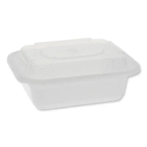 Newspring Versatainer Microwavable Containers, Rectangular, 12 Oz, 4.5 X 5.5 X 2.12, White/Clear, Plastic, 150/Carton 1