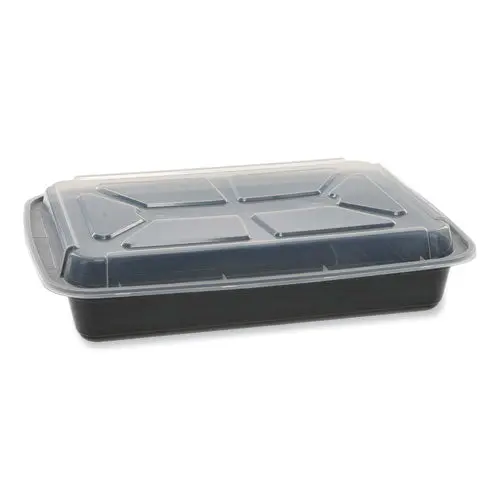 Newspring Versatainer Microwavable Containers, Rectangular, 58 Oz, 8.5 X 11.5 X 2.5, Black/Clear, Plastic, 150/Carton 1
