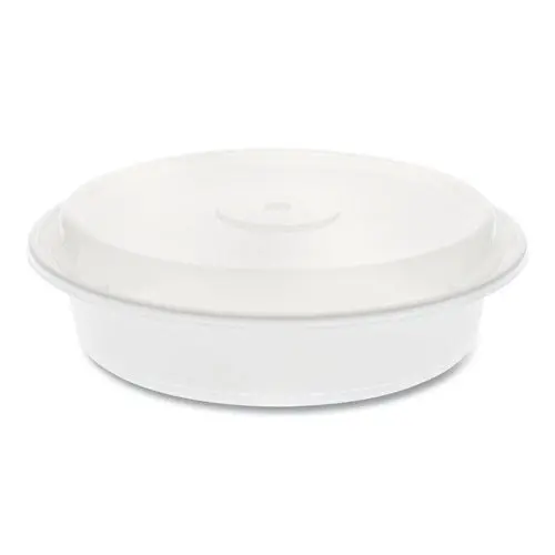 Newspring Versatainer Microwavable Containers, Round, 35 Oz, 8 X 8 X 2.5, White/Clear, Plastic, 150/Carton 1