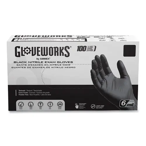 Nitrile Exam Gloves, Powder-Free, 6 Mil, X-Large, Black, 100 Gloves/Box, 10 Boxes/Carton 1