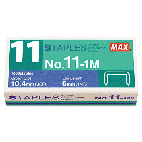 No. 11 Mini Staples, 0.25" Leg, 0.38" Crown, Steel, 1,000-Box 1