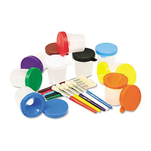 No-Spill Cups And Coordinating Brushes, Assorted Colors, 10-Set 1