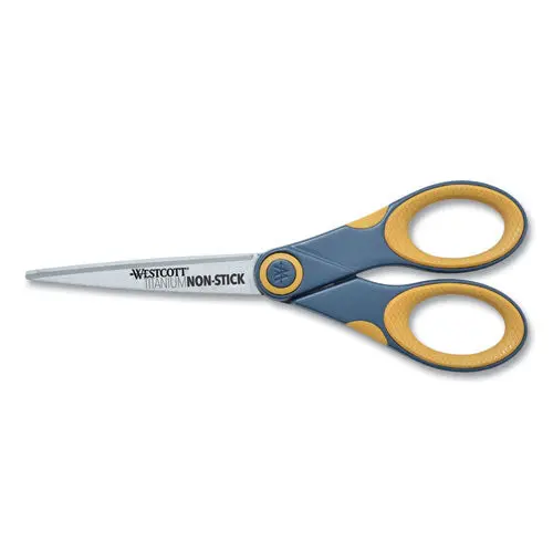 Non-Stick Titanium Bonded Scissors, 7" Long, 3" Cut Length, Gray-Yellow Straight Handle 1