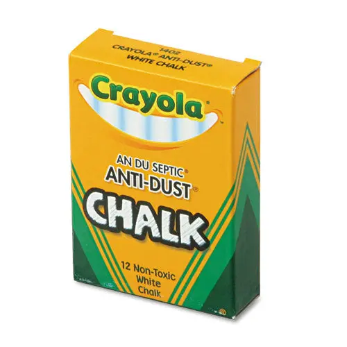 Nontoxic Anti-Dust Chalk, White, 12 Sticks-Box 1