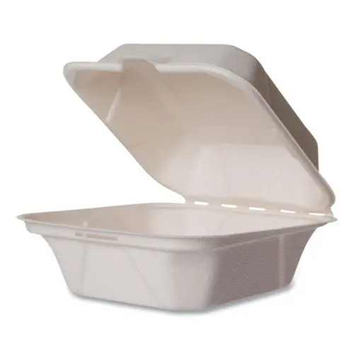 Nourish Molded Fiber Takeout Containers, 6 X 6 X 2, White, Sugarcane, 400/Carton 1