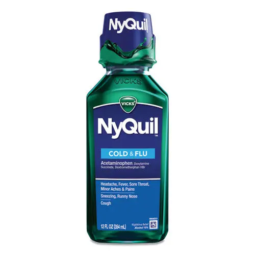 Nyquil Cold And Flu Nighttime Liquid, 12 Oz Bottle 1