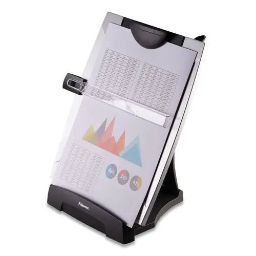 Office Suites Desktop Copyholder, Plastic, 150 Sheet Capacity, Black-Silver 1