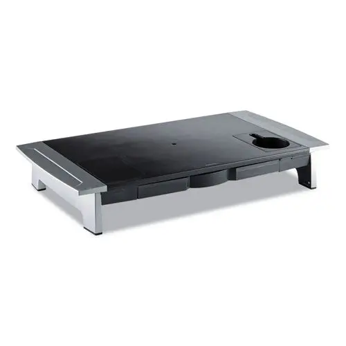 Office Suites Premium Monitor Riser, 27" X 14" X 4" To 6.5", Black-Silver 1
