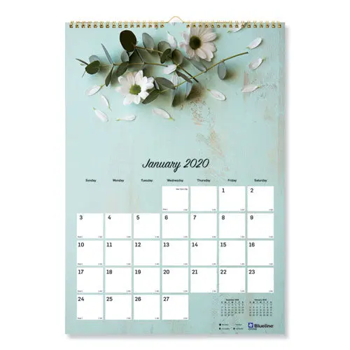 One Month Per Page Twin Wirebound Wall Calendar, Floral, 12 X 17, 2021 1
