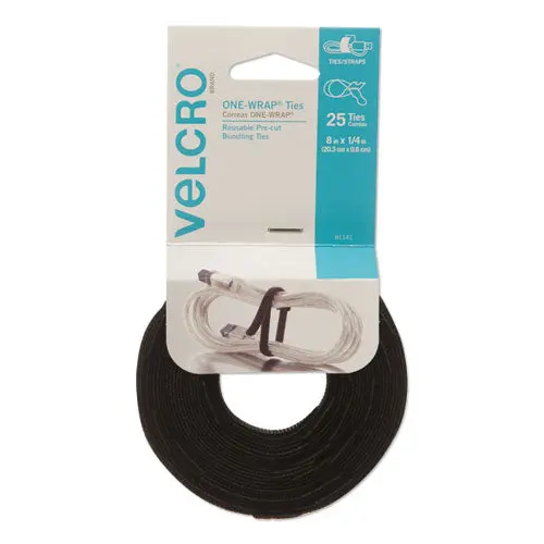 One-Wrap Pre-Cut Thin Ties, 0.25" X 8", Black, 25-Pack 1