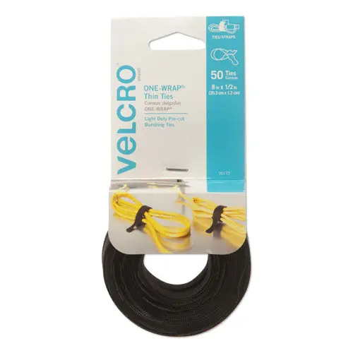 One-Wrap Pre-Cut Thin Ties, 0.5" X 8", Black, 50-Pack 1