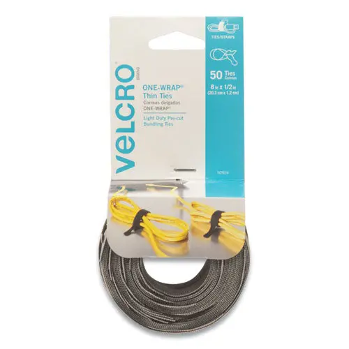 One-Wrap Pre-Cut Thin Ties, 0.5" X 8", Black-Gray, 50-Pack 1