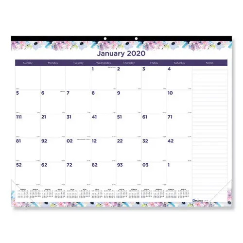 Passion Monthly Deskpad Calendar, Chipboard Back, Floral Design, 22 X 17, 2021 1