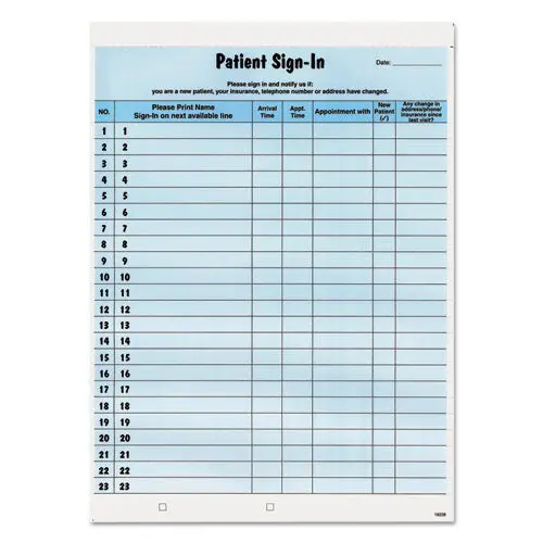 Patient Sign-In Label Forms, 8 1-2 X 11 5-8, 125 Sheets-Pack, Blue 1