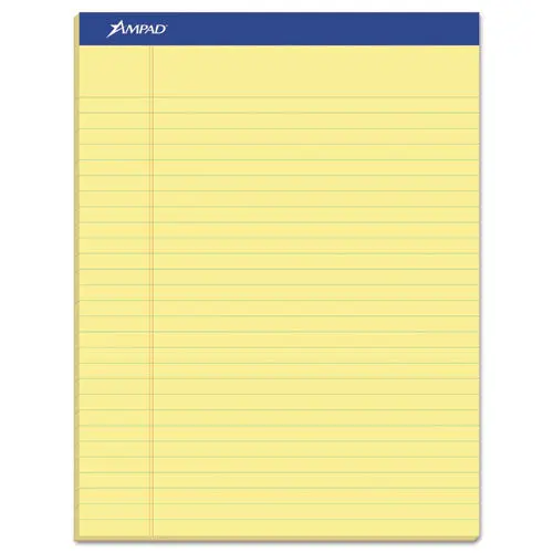 Perforated Writing Pads, Wide-Legal Rule, 8.5 X 11.75, Canary, 50 Sheets, Dozen 1