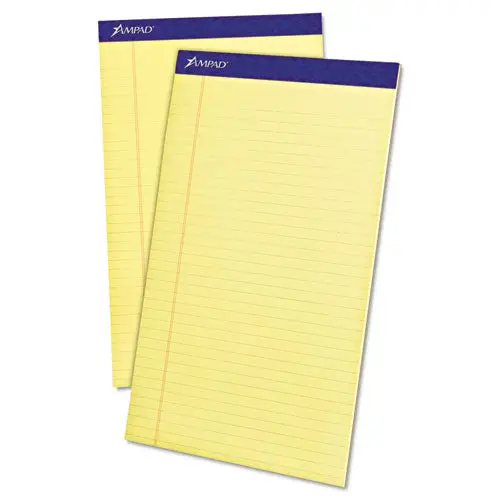 Perforated Writing Pads, Wide-Legal Rule, 8.5 X 14, Canary, 50 Sheets, Dozen 1