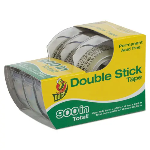Permanent Double-Stick Tape With Dispenser, 1" Core, 0.5" X 25 Ft, Clear, 3-Pack 1