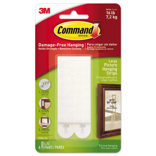 Picture Hanging Strips, Removable, 0.5" X 3.63", White, 4 Pairs-Pack 1