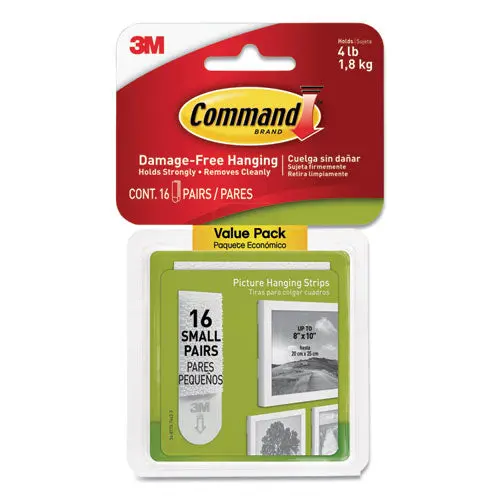 Picture Hanging Strips, Value Pack, Small, Removable, 0.63" X 1.81", White, 16 Pairs-Pack 1