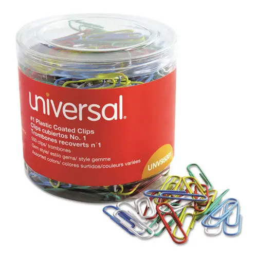 Plastic-Coated Paper Clips, Small (No. 1), Assorted Colors, 500-Pack 1