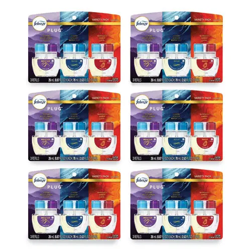 Plug Air Freshener Refills, 2.63 Oz, Alpine Wildflower Cedar/Hinoki Ginger Water Lily/Mandarin Amber Lava, 3/Pk, 6 Pk/Carton 1