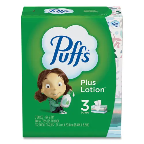 Plus Lotion Facial Tissue, White, 2-Ply, 124-Box, 3 Box-Pack 1