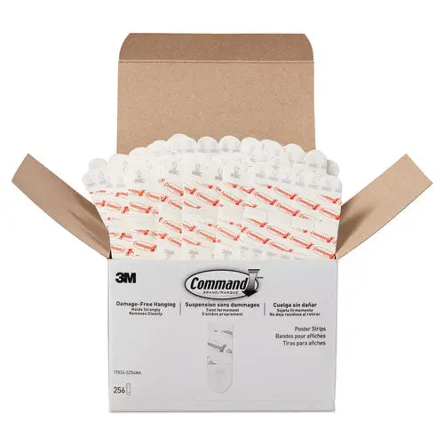 Poster Strips, Removable, Holds Up To 1 Lb, 5-8" X 1 3-4", White, 256-Pack 1