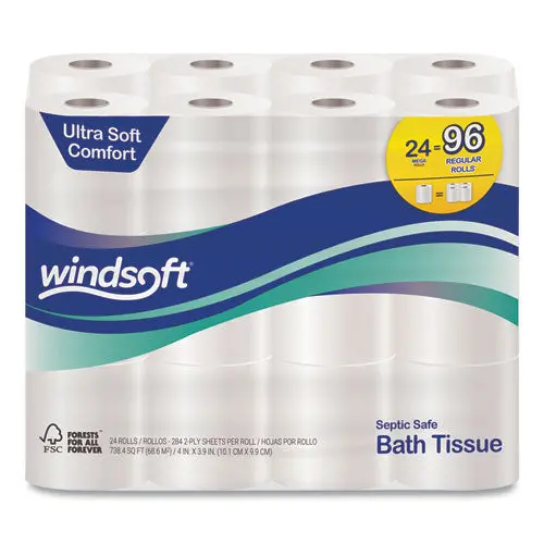 Premium Bath Tissue, Septic Safe, 2-Ply, White, 4 X 3.9, 284 Sheets-Roll, 24 Rolls-Carton 1