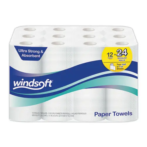 Premium Kitchen Roll Towels, 2 Ply, 11 X 6, White, 110-Roll, 12 Rolls-Carton 1