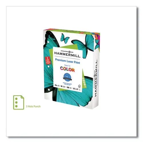 Premium Laser Print Paper, 98 Bright, 3-Hole, 24Lb, 8.5 X 11, White, 500-Ream 1