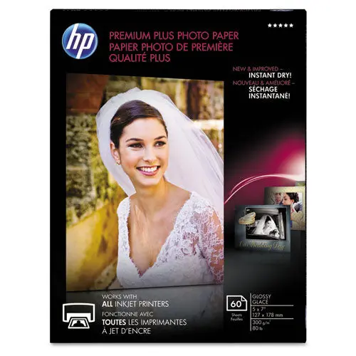Premium Plus Photo Paper, 11.5 Mil, 5 X 7, Glossy White, 60-Pack 1