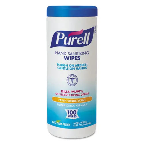 Premoistened Hand Sanitizing Wipes, Cloth, 5 3-4" X 7", 100-Canister 1