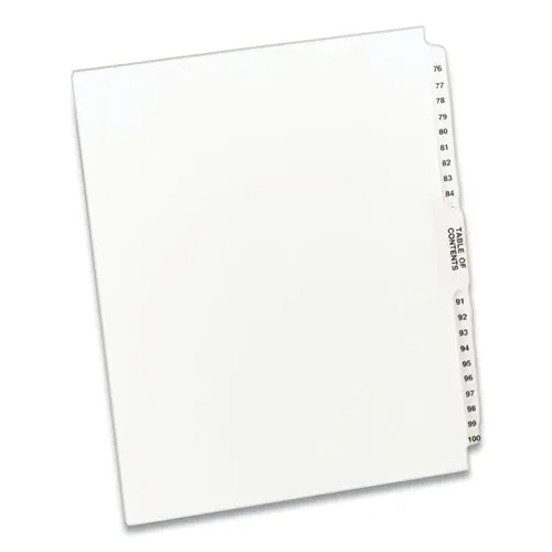 Preprinted Legal Exhibit Side Tab Index Dividers, Avery Style, 26-Tab, 76 To 100, 11 X 8.5, White, 1 Set 1