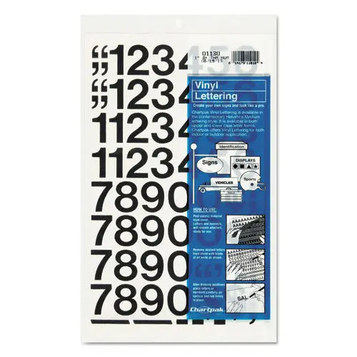 Press-On Vinyl Numbers, Self Adhesive, Black, 1"H, 44-Pack 1