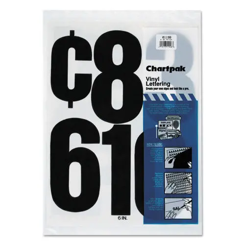 Press-On Vinyl Numbers, Self Adhesive, Black, 6"H, 21-Pack 1